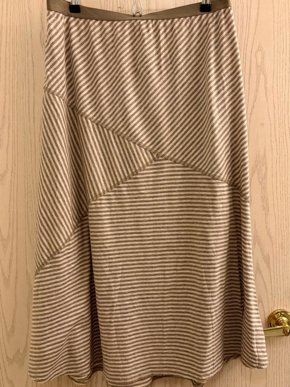 J. Jill  3X Easy Cotton Striped A-Line Midi Skirt in Beige and Cream